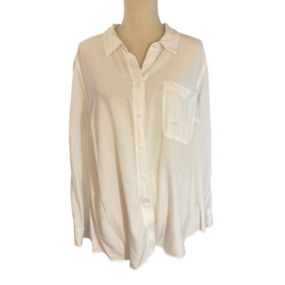 Casa Cabana Long Roll Tab Sleeves Women's 1X White Button Down 100% Rayon - Picture 2 of 16